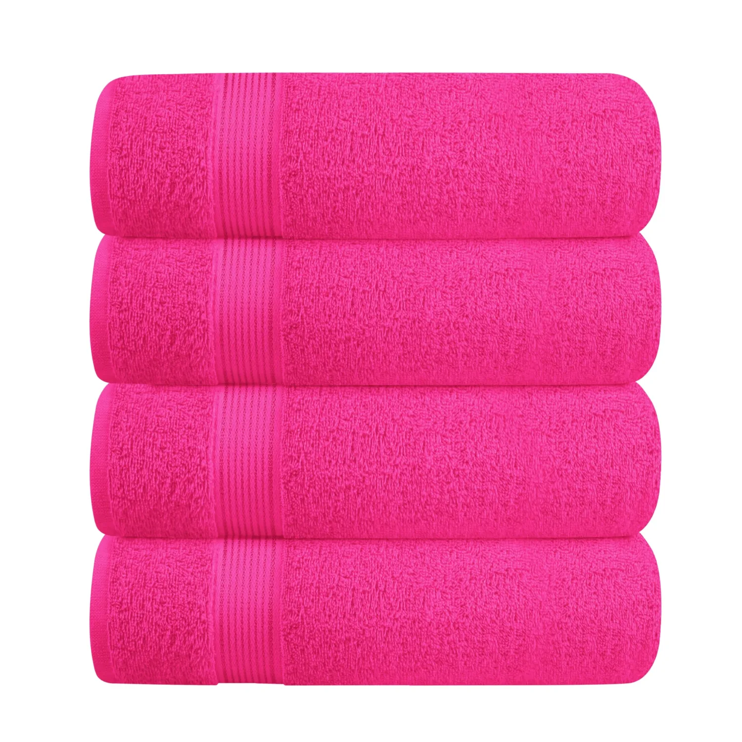 BELZZI Home Ultra Soft 4 Pack Oversized Bath Towel Set 27x54, Cotton Compact Bath Towels, Highly Absorbant Eco-Friendly Quickdry & Lightweight Towel, Ideal for Gym Travel Camp Pool - Hot Pink