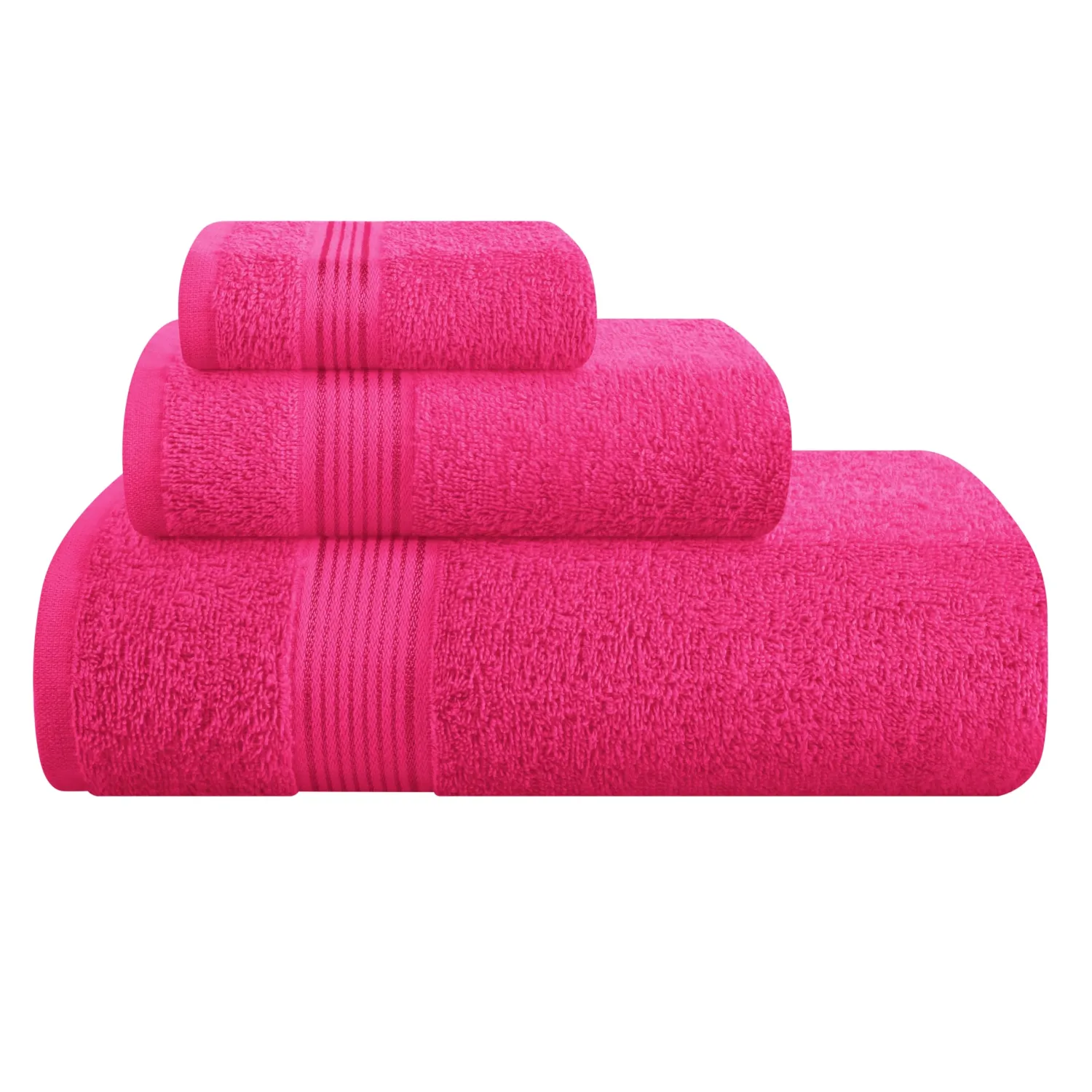 Belizzi Home Ultra Soft 3 Pack Cotton Towel Set, Contains a Bath Towel 28x55 inch, a Hand Towel 16x24 inch & a Wash Coth 12x12 inch, Ideal Everyday use, Compact & Lightweight - Hot Pink
