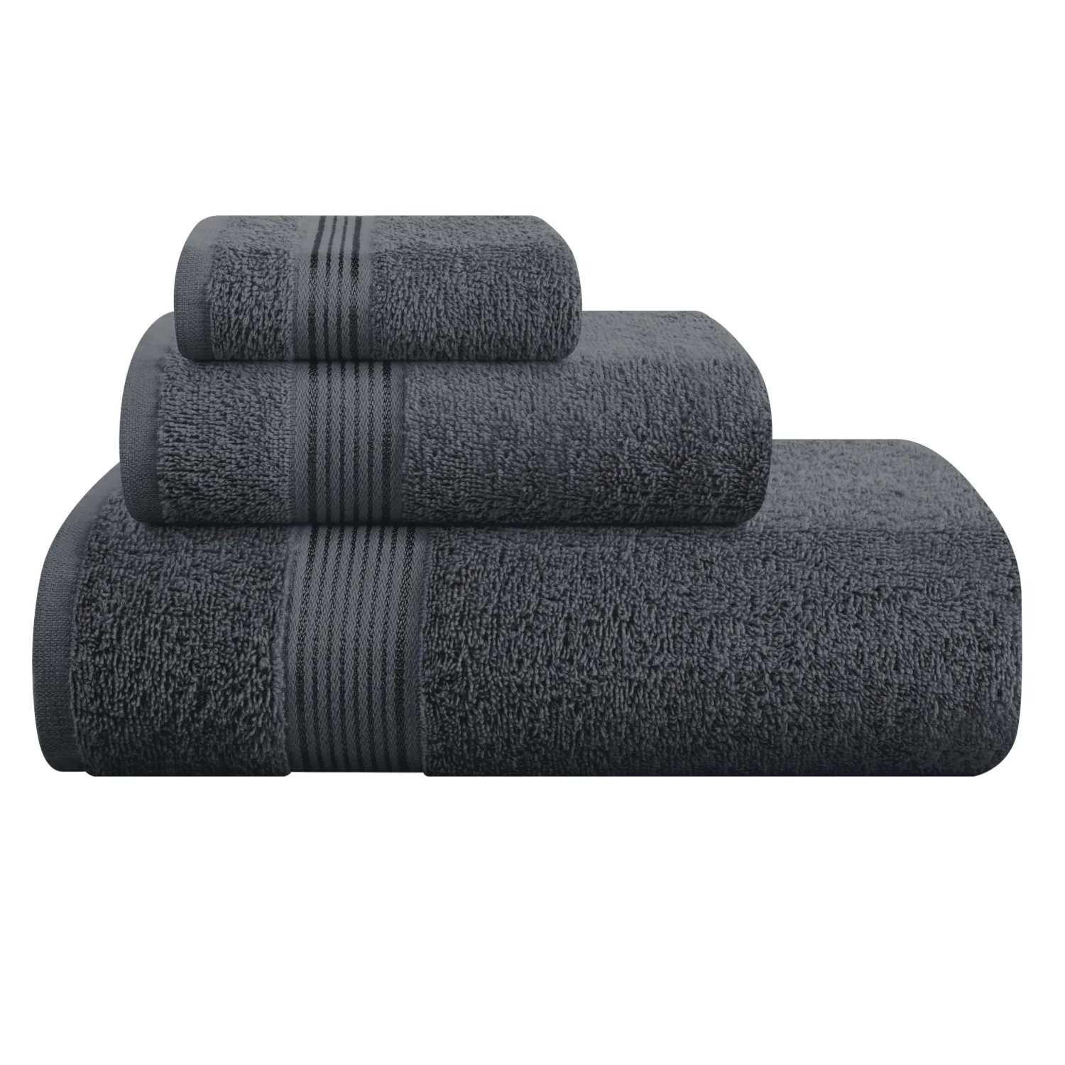 Belizzi Home Ultra Soft 3 Pack Cotton Towel Set, Contains a Bath Towel 28x55 inch, a Hand Towel 16x24 inch & a Wash Coth 12x12 inch, Ideal Everyday use, Compact & Lightweight - Charcoal Grey