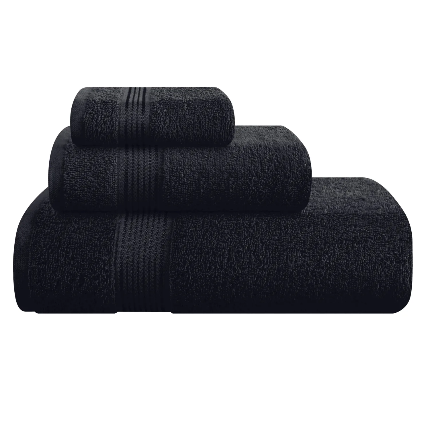Belizzi Home Ultra Soft 3 Pack Cotton Towel Set, Contains a Bath Towel 28x55 inch, a Hand Towel 16x24 inch & a Wash Coth 12x12 inch, Ideal Everyday use, Compact & Lightweight - Black