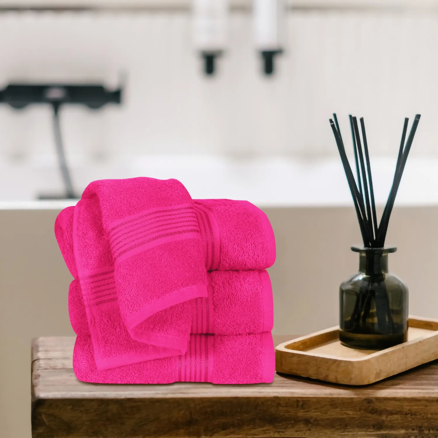 Belizzi Home Ultra Soft Cotton 6 -Piece Hand Towel Set 16x24, Ideal for use in Bathroom, Kitchen, Gym, Spa - Compact, Eco-Friendly, Lightweight - Multi Purpose Hand Towels - Hot Pink