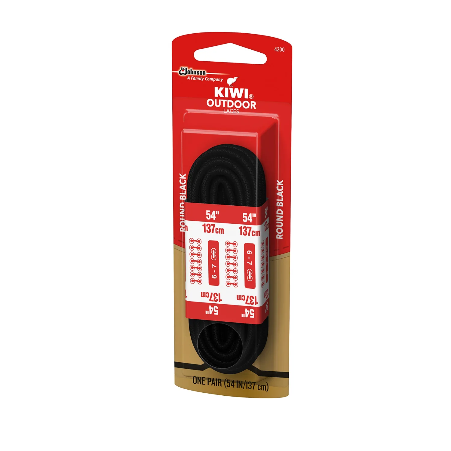 KIWI Nylon Boot Laces, 54-inch, Round, Black