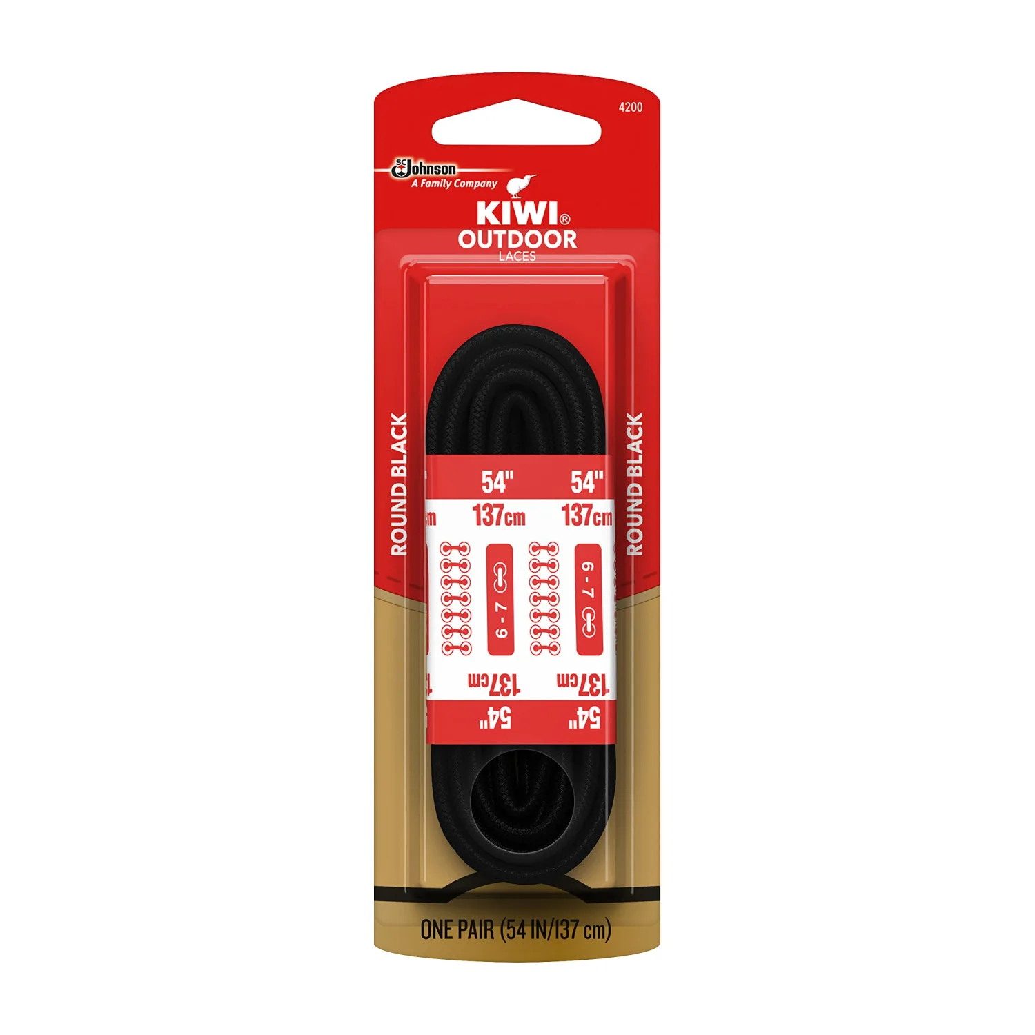 KIWI Nylon Boot Laces, 54-inch, Round, Black