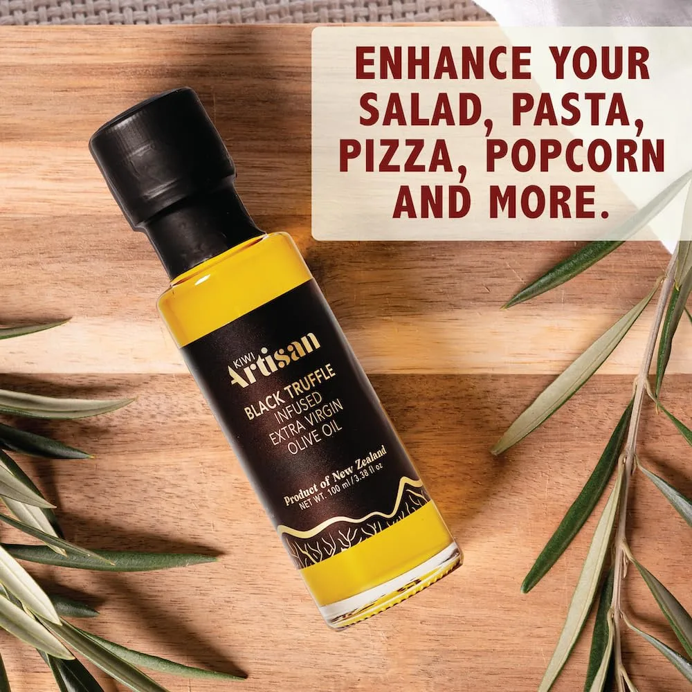 KIWI ARTISAN Truffle Oil Infused Green Olives & Black Truffle Oil, Extra Virgin Olive Oil, Gourmet Gift Set, New Zealand Made (2 Pack)