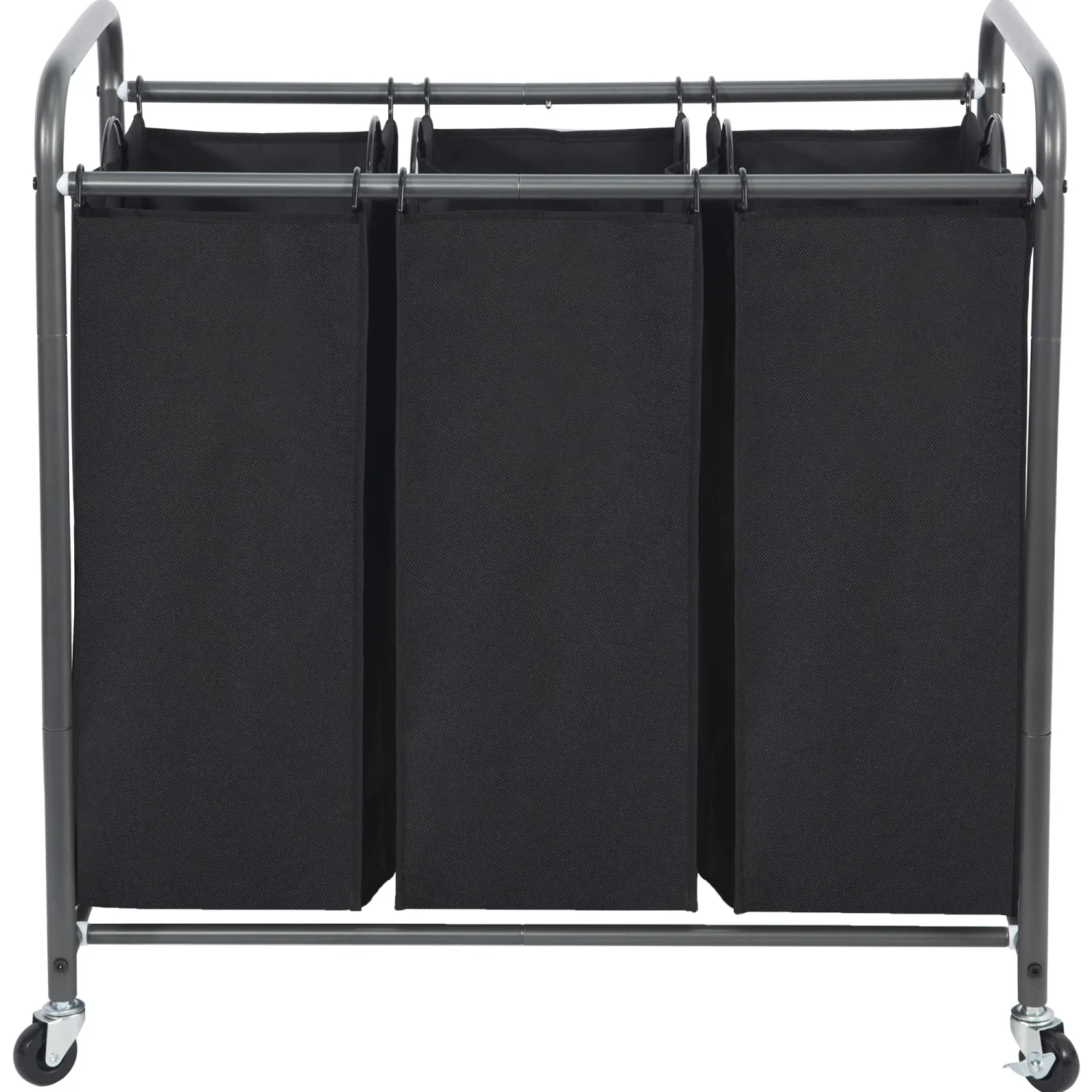 STO STO Laundry Sorter 3 Section, 3 Bag Laundry Hamper, Rolling Laundry Cart, Laundry Basket with Heavy Duty Lockable Wheels and Removable Bag for Clothes Storage, Black