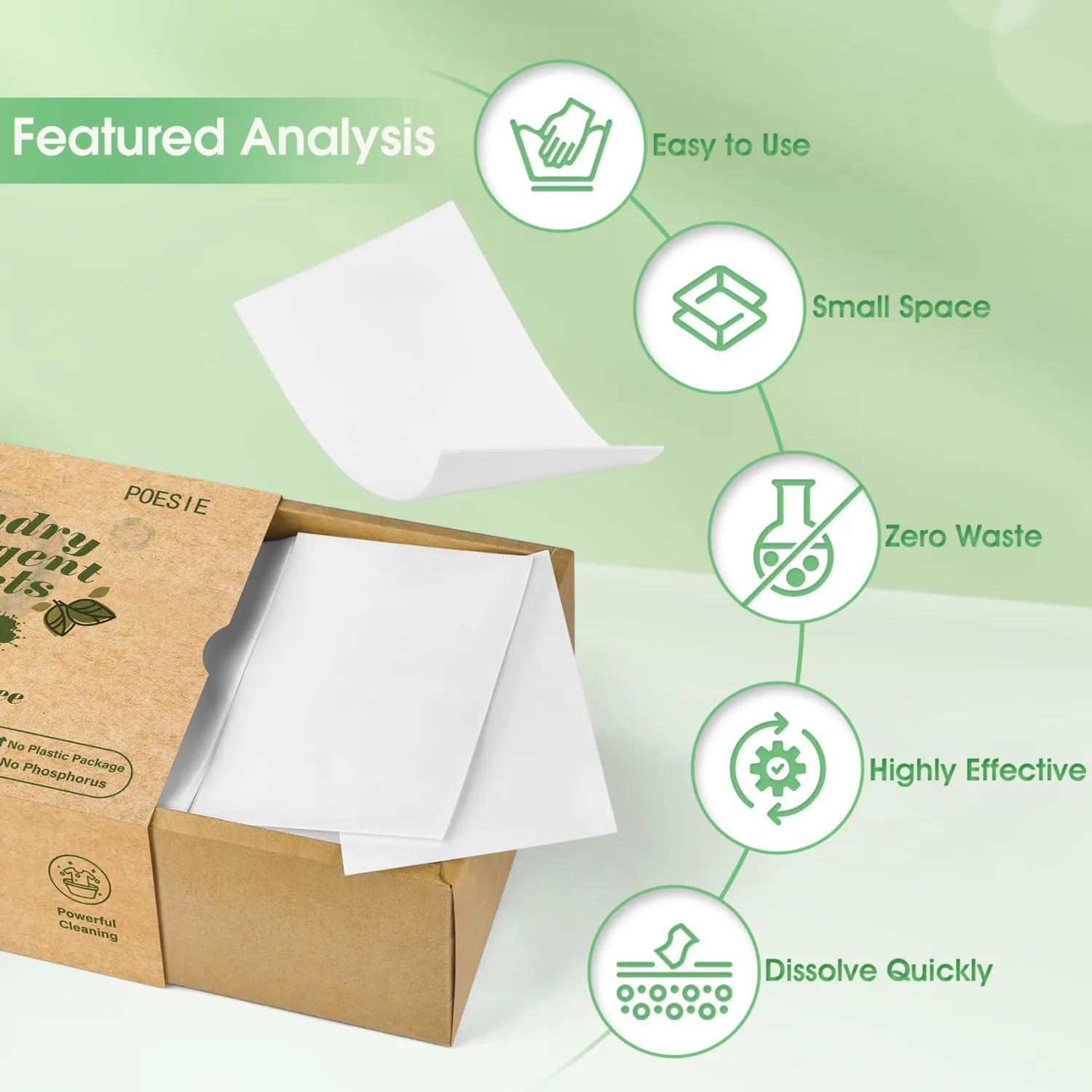Poesie Laundry Detergent Sheets Detergent Fragrance Free Plastic-Free Precut Zero Waste 160 Sheet Liquidless Washing Sheets for Home Dorm Travel Camping Hiking Portable