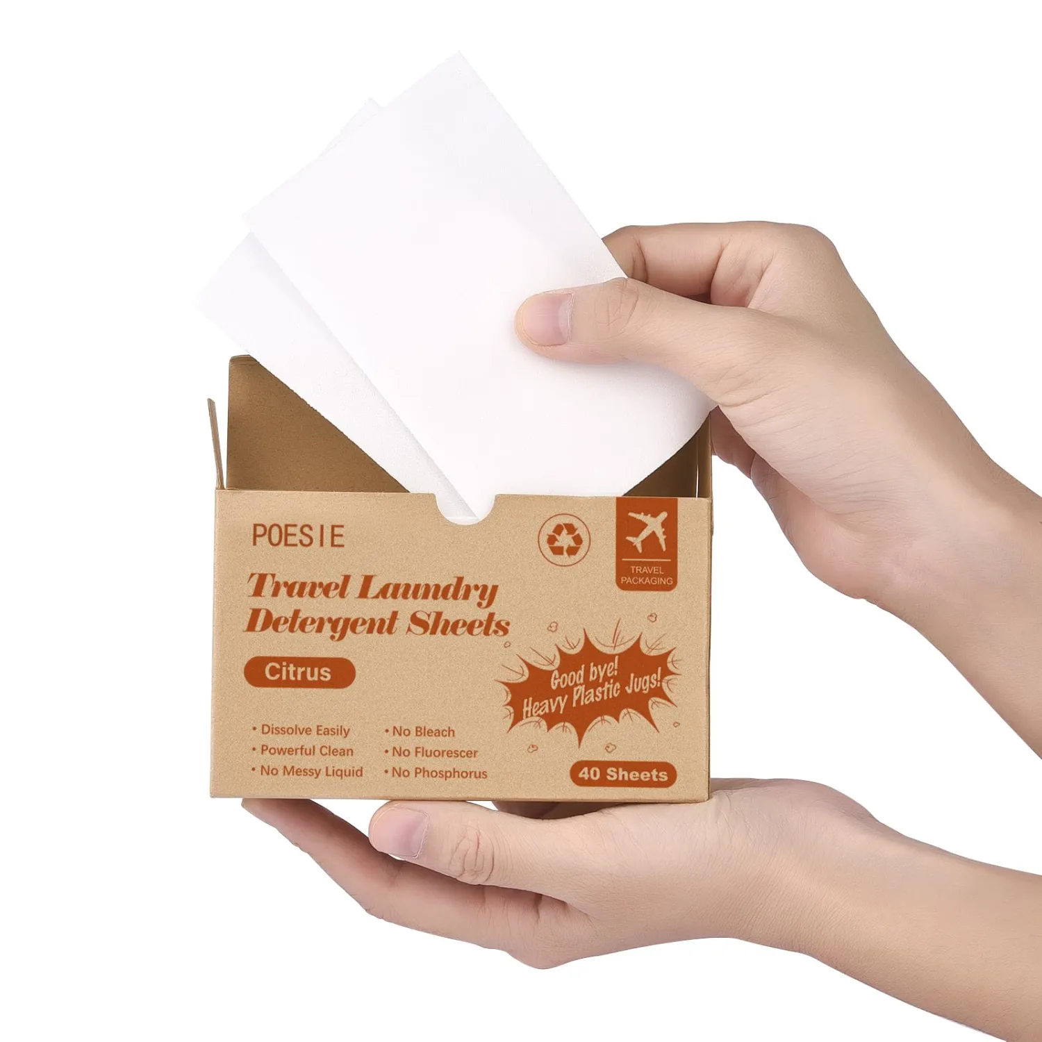 Poesie Citrus Travel Laundry Detergent Sheets 40 Sheet Plastic Free No Waste Laundry Soap Sheet for Travel Dorm Home