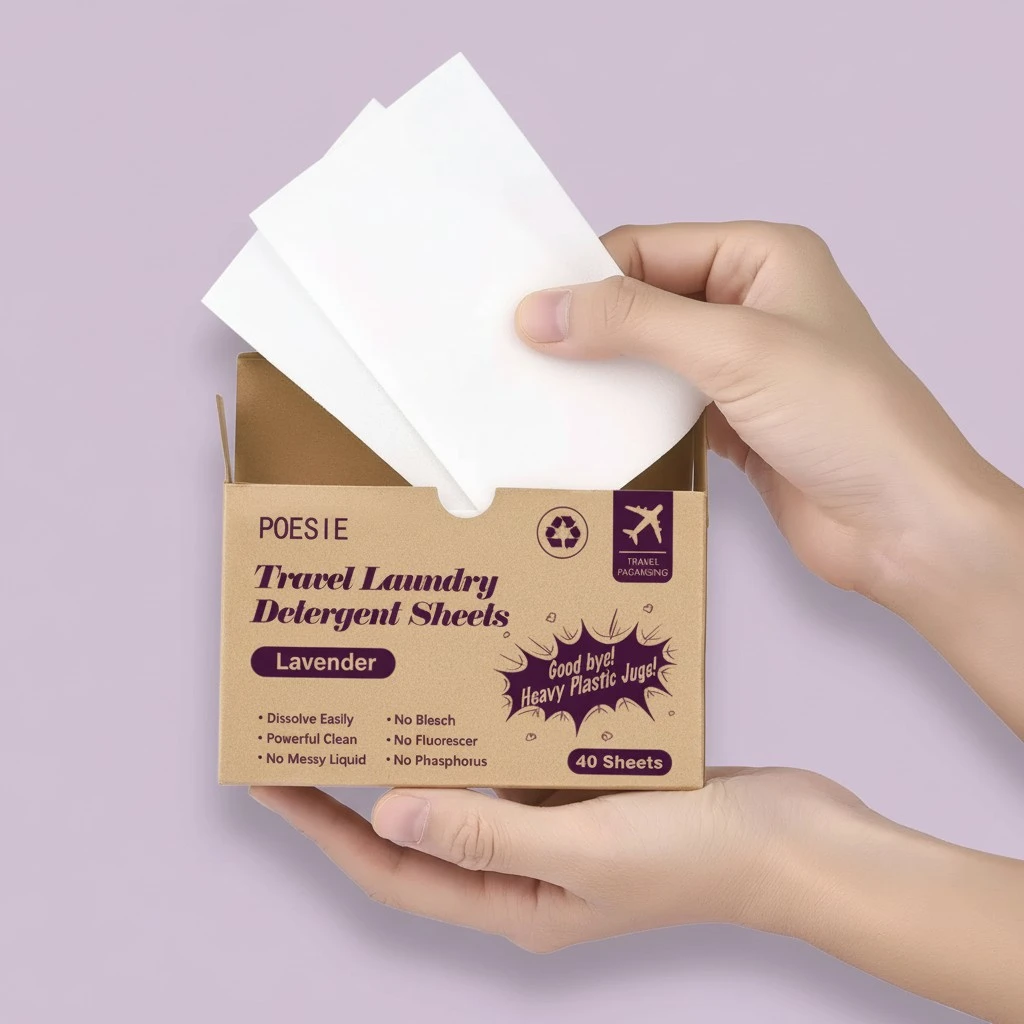 Poesie Travel Laundry Detergent Strips 40 Sheets Liquidless Laundry Soap Sheet for Travel Dorm Home Lavender