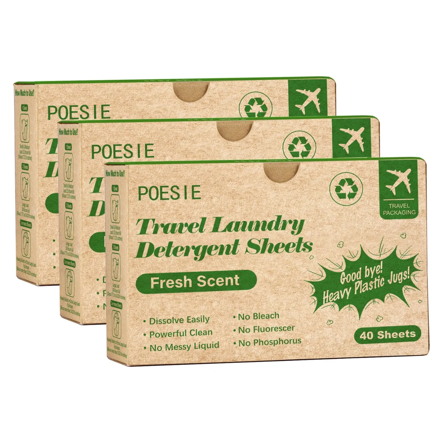 Poesie Travel Liquidless Laundry Detergent Sheets Portable Laundry Strips Travel Dorm Home Fresh Scent 3 Box Total 120 Sheets