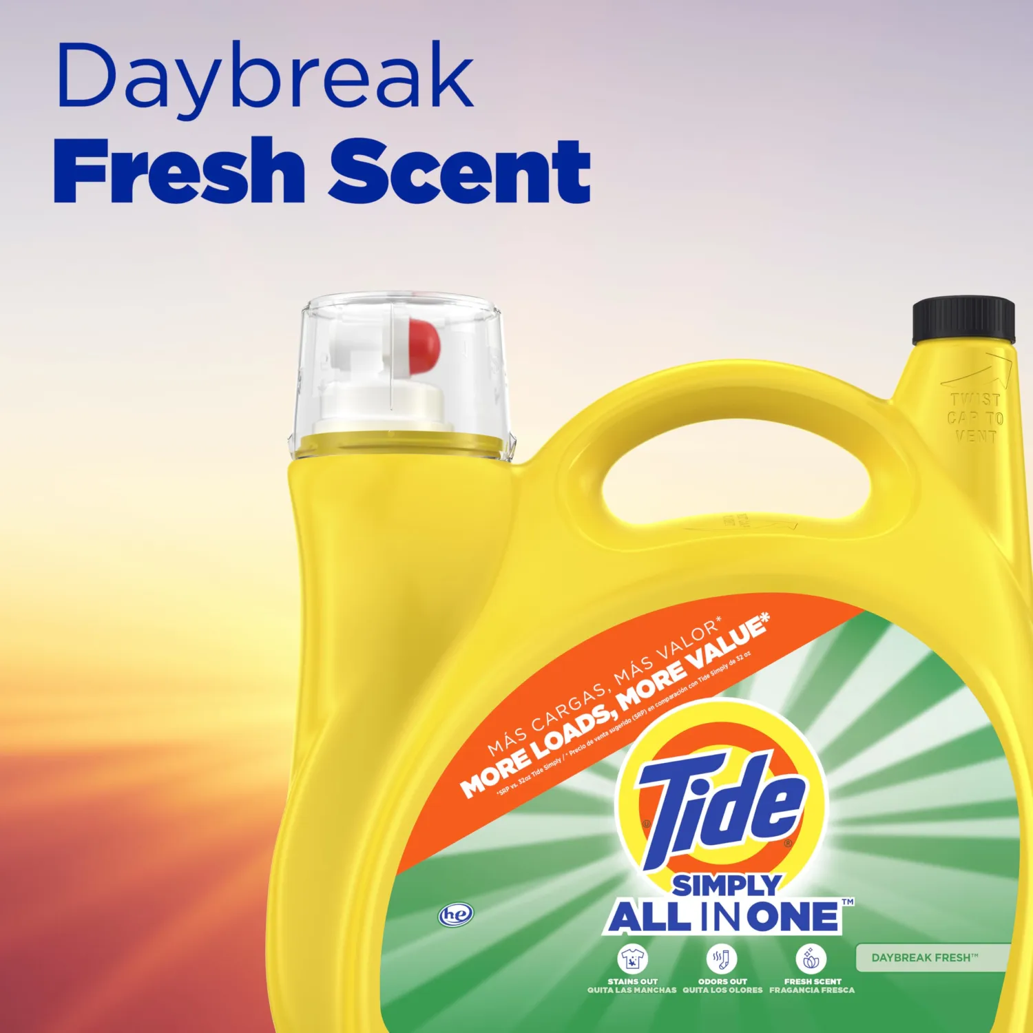 Tide Simply, All-In-One Liquid Laundry Detergent, Daybreak Fresh Scent, 138 Loads, 173 fl oz