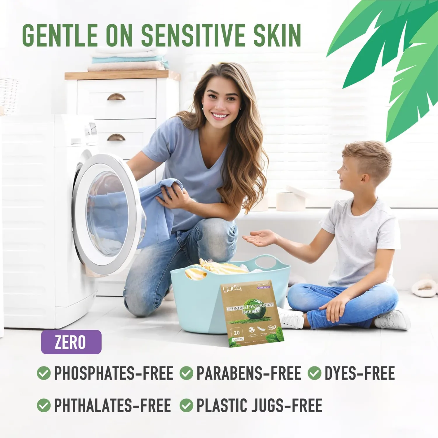 YUCO Travel Laundry Detergent Sheets Rose Bush Scent 40 Loads Eco Friendly Liquidless Washer Sheets No Plastic Hypoallergenic, For Sink and Washing Machine, Travel Friendly