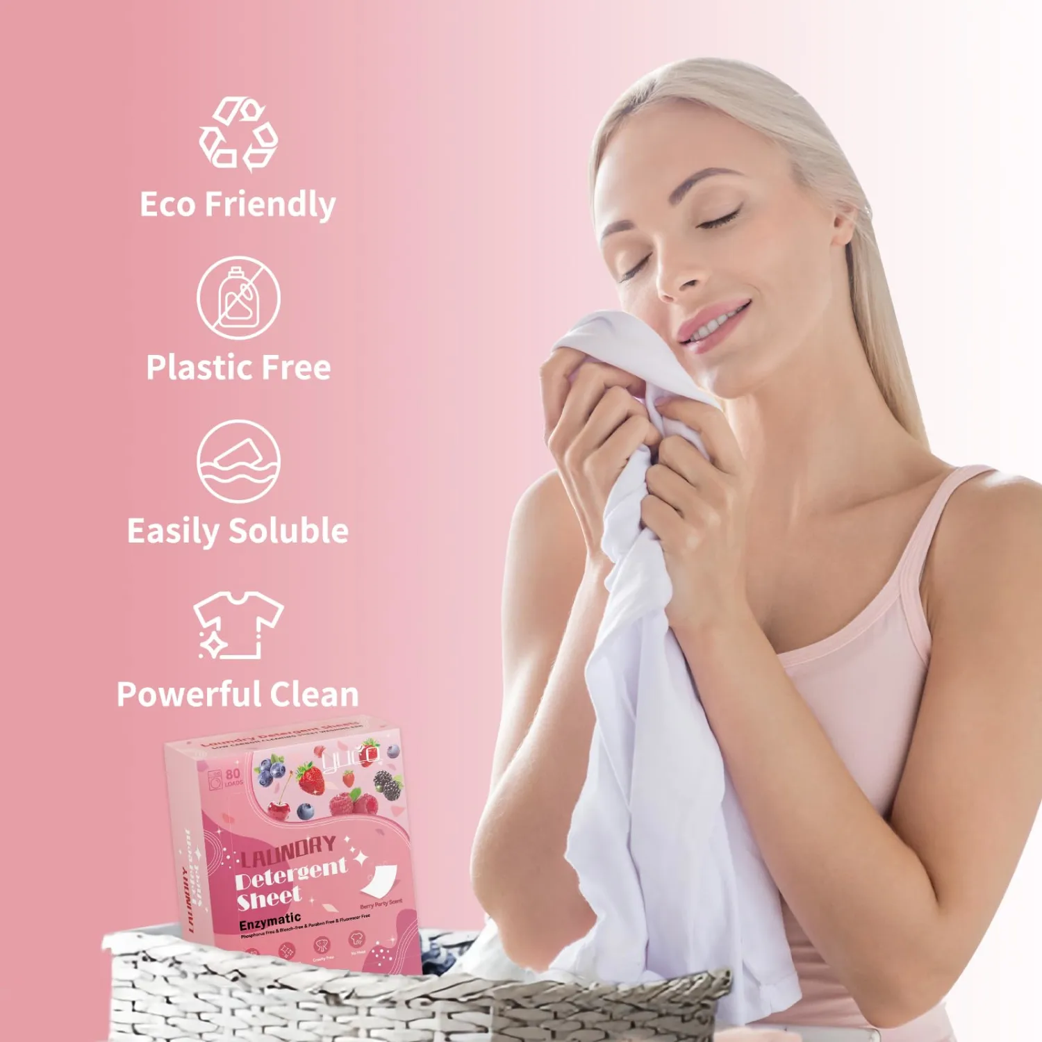 YUCO Laundry Detergent Sheets Berry Scent 160 Loads Eco Friendly Laundry Soap Washer Sheet, Liquidless Laundry Detergent Sheet for Travel No Plastic Hypoallergenic, Pack of 2