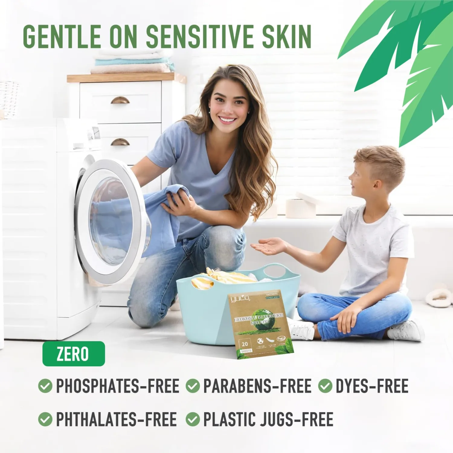 YUCO Travel Laundry Detergent Sheets Forest Scent 40 Loads Eco Friendly Liquidless Washer Sheets No Plastic Hypoallergenic, For Sink and Washing Machine, Travel Friendly