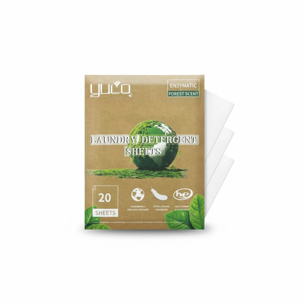 YUCO Travel Laundry Detergent Sheets Forest Scent 40 Loads Eco Friendly Liquidless Washer Sheets No Plastic Hypoallergenic, For Sink and Washing Machine, Travel Friendly