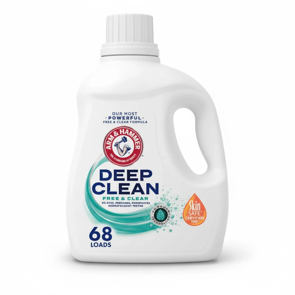 ARM & HAMMER Deep Clean Free & Clear Liquid Laundry Detergent, Free of Dyes, Perfumes and Phosphates, Dermatologist Tested, 102 Fl Oz, 68 Loads