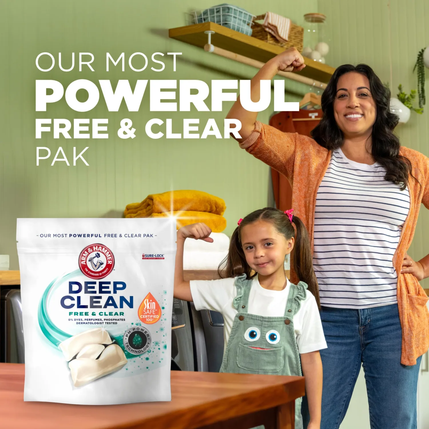ARM & HAMMER Deep Clean Free & Clear Power Paks Concentrated Laundry Detergent, Free of Dyes, Perfumes and Phosphates, Dermatologist Tested, 44 Count