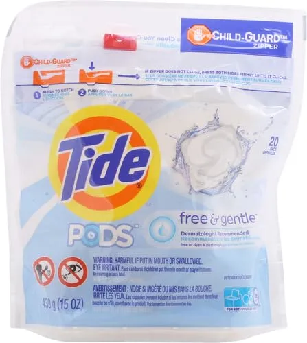Tide PODS Free & Gentle Laundry Detergent Soap Pacs, 20 Count, Tide PODS Laundry Detergent