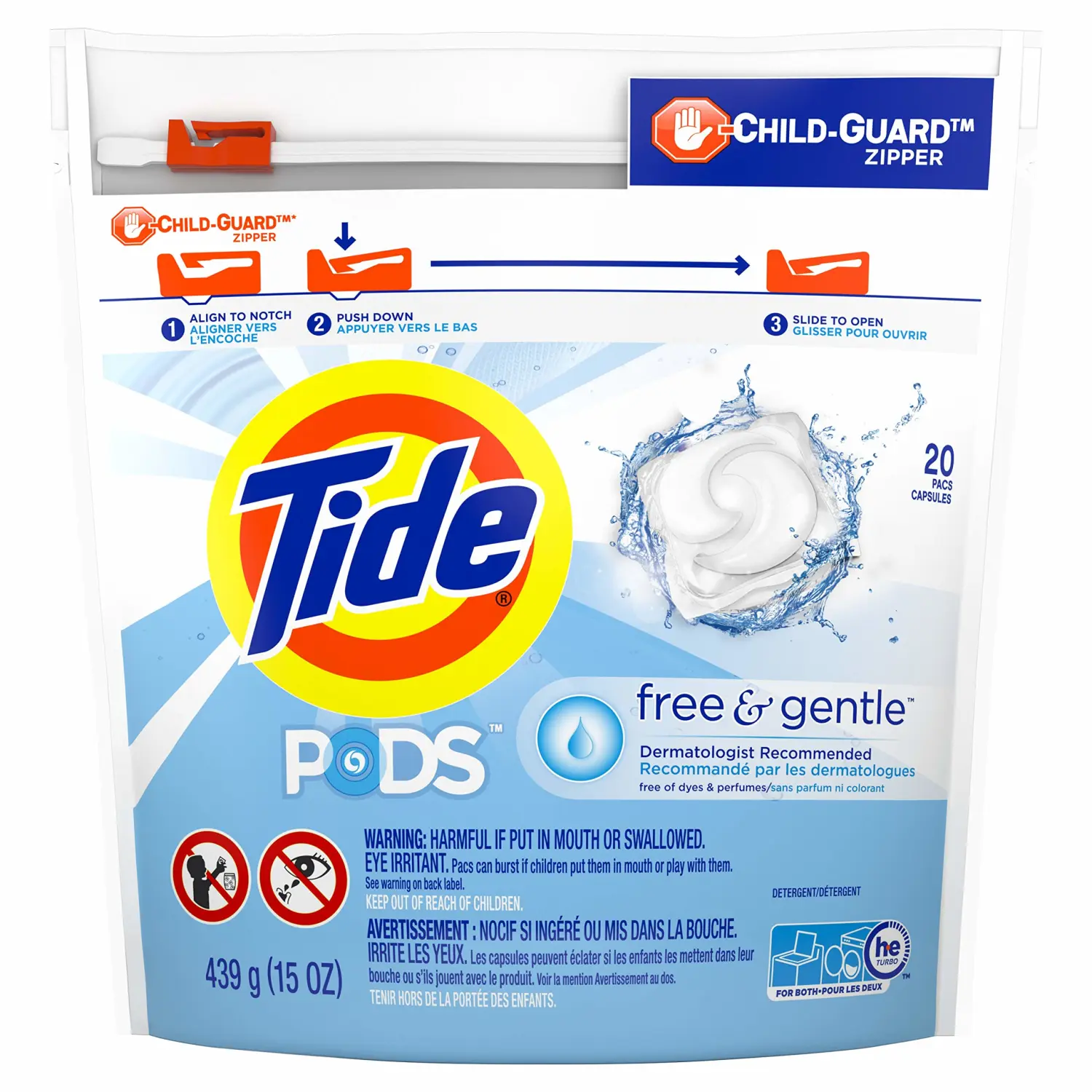 Tide PODS Free & Gentle Laundry Detergent Soap Pacs, 20 Count, Tide PODS Laundry Detergent