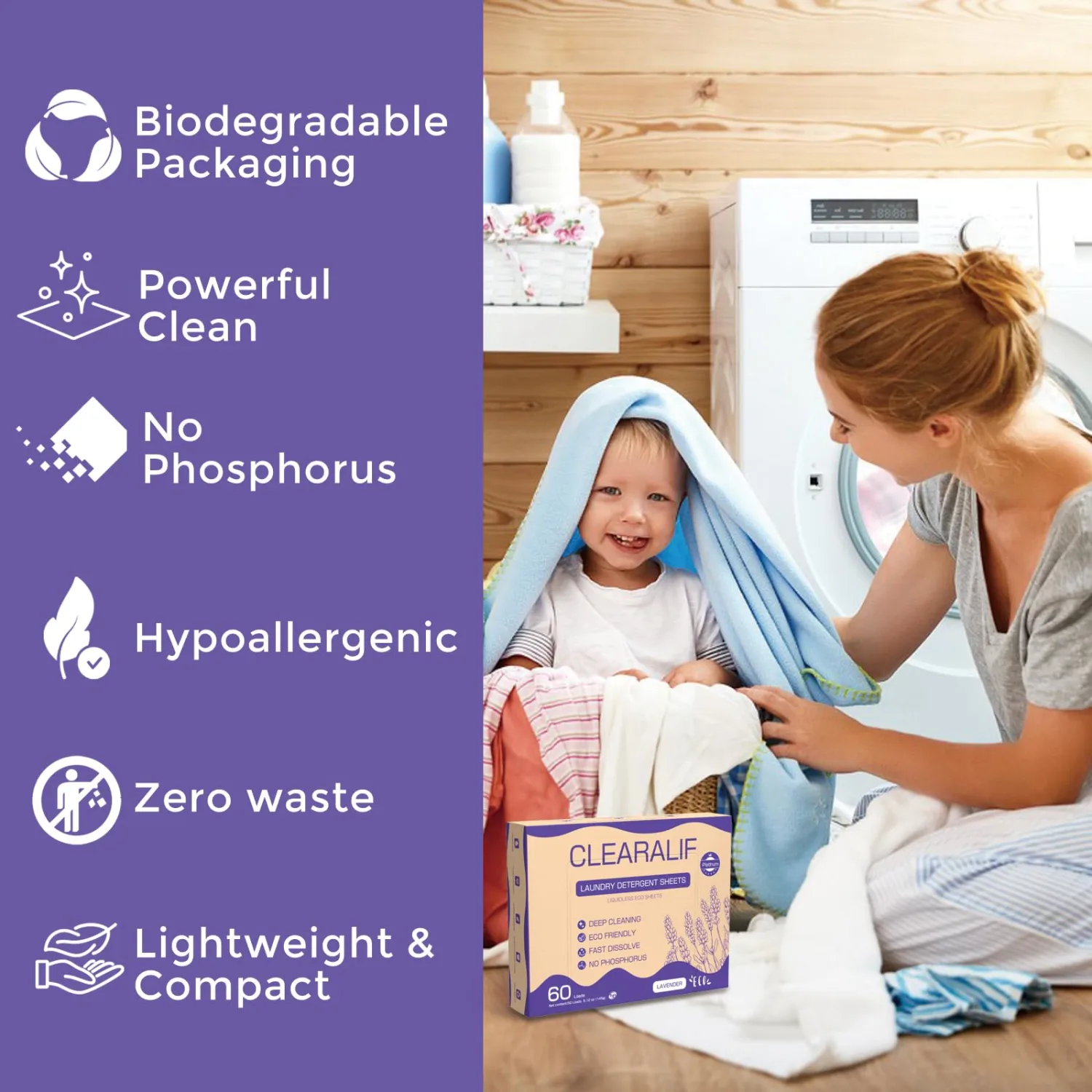 CROS 60 Loads Laundry Detergent Sheets Fresh Lavender Scent, for Travel, Home, Apartment,Dorm, Laundry Detergent Strips Eco Friendly, Hypoallergenic, Liquidless Washing Supplies