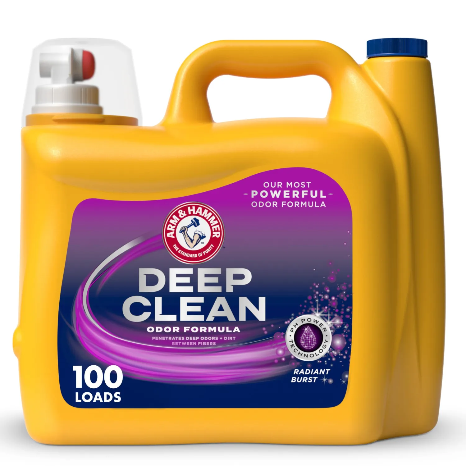 A&H Liquid Laundry Detergent, Deep Clean Odor, Radiant Bust 150 Fl oz, 100 loads