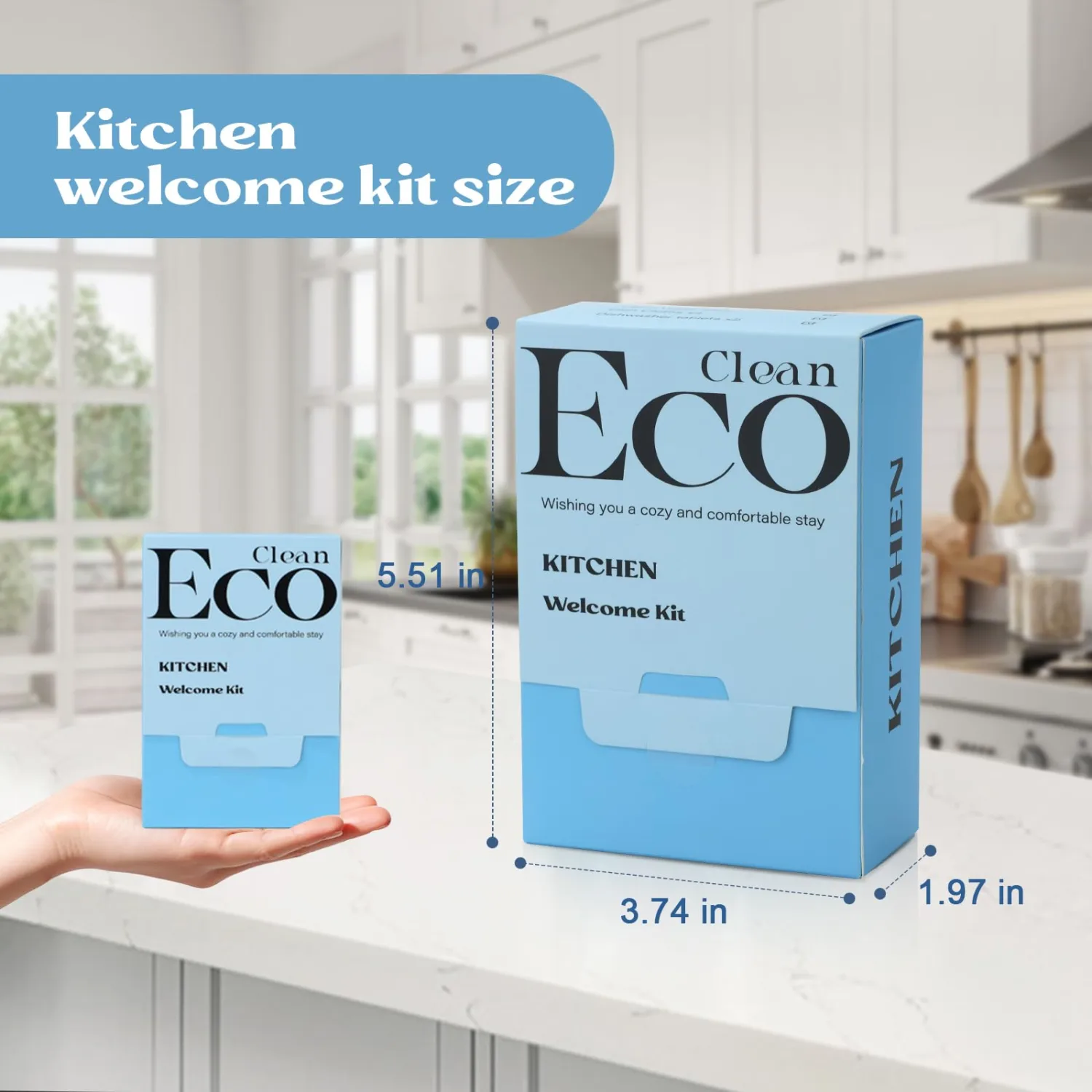 Kitchen Cleaning Welcome Kit, 4 Pcs Pre-load Dish cloth, 2 Dishwashing Blocks, 6 Laundry Detergent Sheets, 1.4 oz Hand Wash. All in One Elegant Box. (Sample)