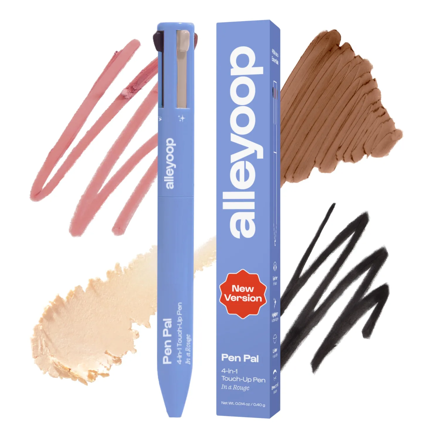 Alleyoop Pen Pal 4-in-1 Makeup Pen – Comes with Eyeliner, Lip Liner, Highlighter Makeup & Eyebrow Pencils for Women – Portable, Touch-Up On the Go – Cruelty-Free, Vegan (In A Rouge (Light))