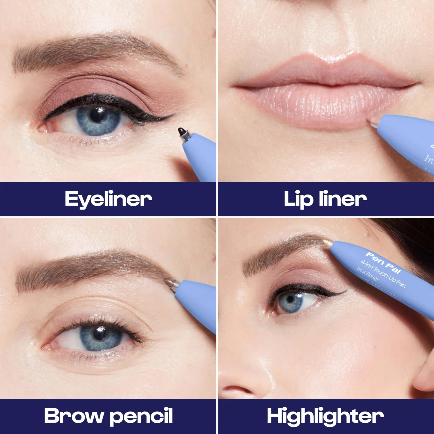 Alleyoop Pen Pal 4-in-1 Makeup Pen – Comes with Eyeliner, Lip Liner, Highlighter Makeup & Eyebrow Pencils for Women – Portable, Touch-Up On the Go – Cruelty-Free, Vegan (In A Rouge (Light))