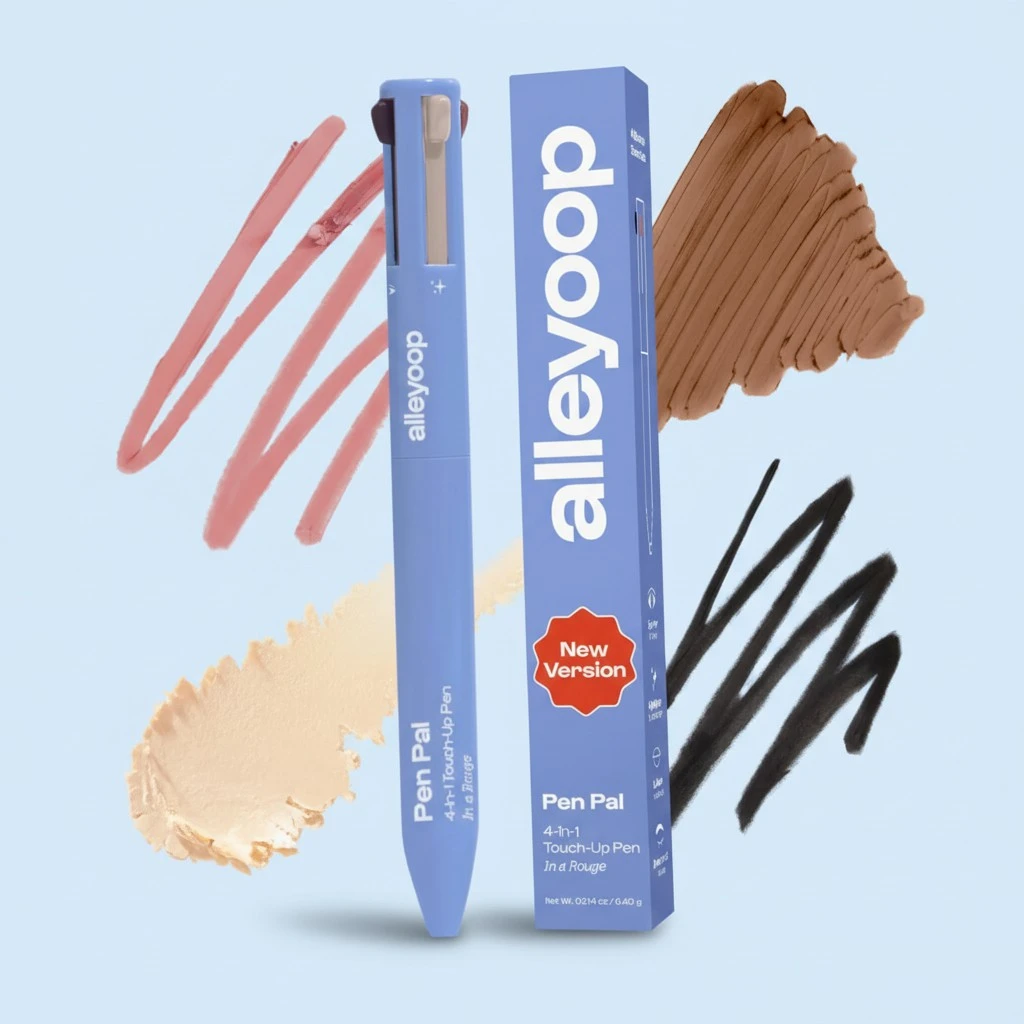 Alleyoop Pen Pal 4-in-1 Makeup Pen – Comes with Eyeliner, Lip Liner, Highlighter Makeup & Eyebrow Pencils for Women – Portable, Touch-Up On the Go – Cruelty-Free, Vegan (In A Rouge (Light))