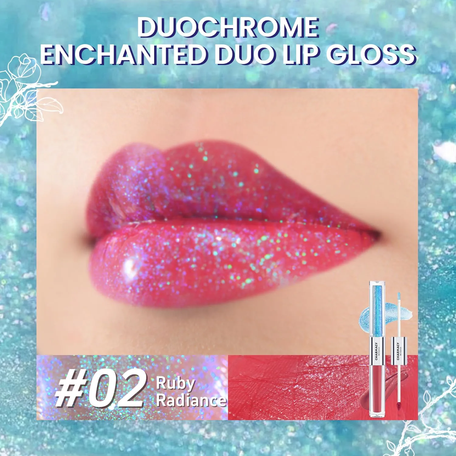CHARMACY Multichrome Double Head Non-Stick Lip Gloss, Metallic Colourful Lip Glaze, Anti-transfer, Long Lasting Waterproof Liquid Lipstick Makeup (#02)