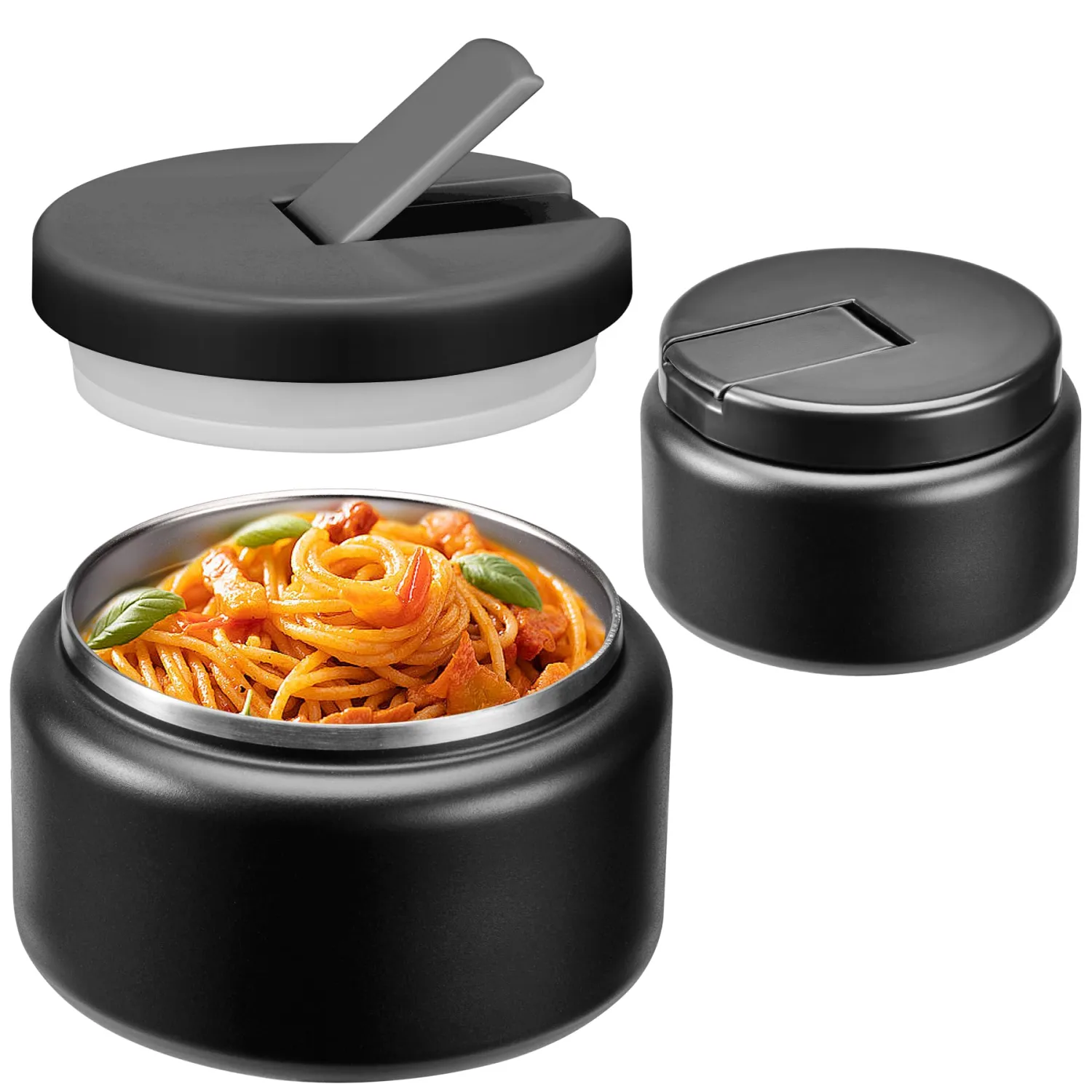 13.5oz Soup Thermo for Hot Food Kids with Buckle Lid Insulated Vacuum Food Jar Wide Mouth Leakproof Stainless Steel Lunch Container (Black)