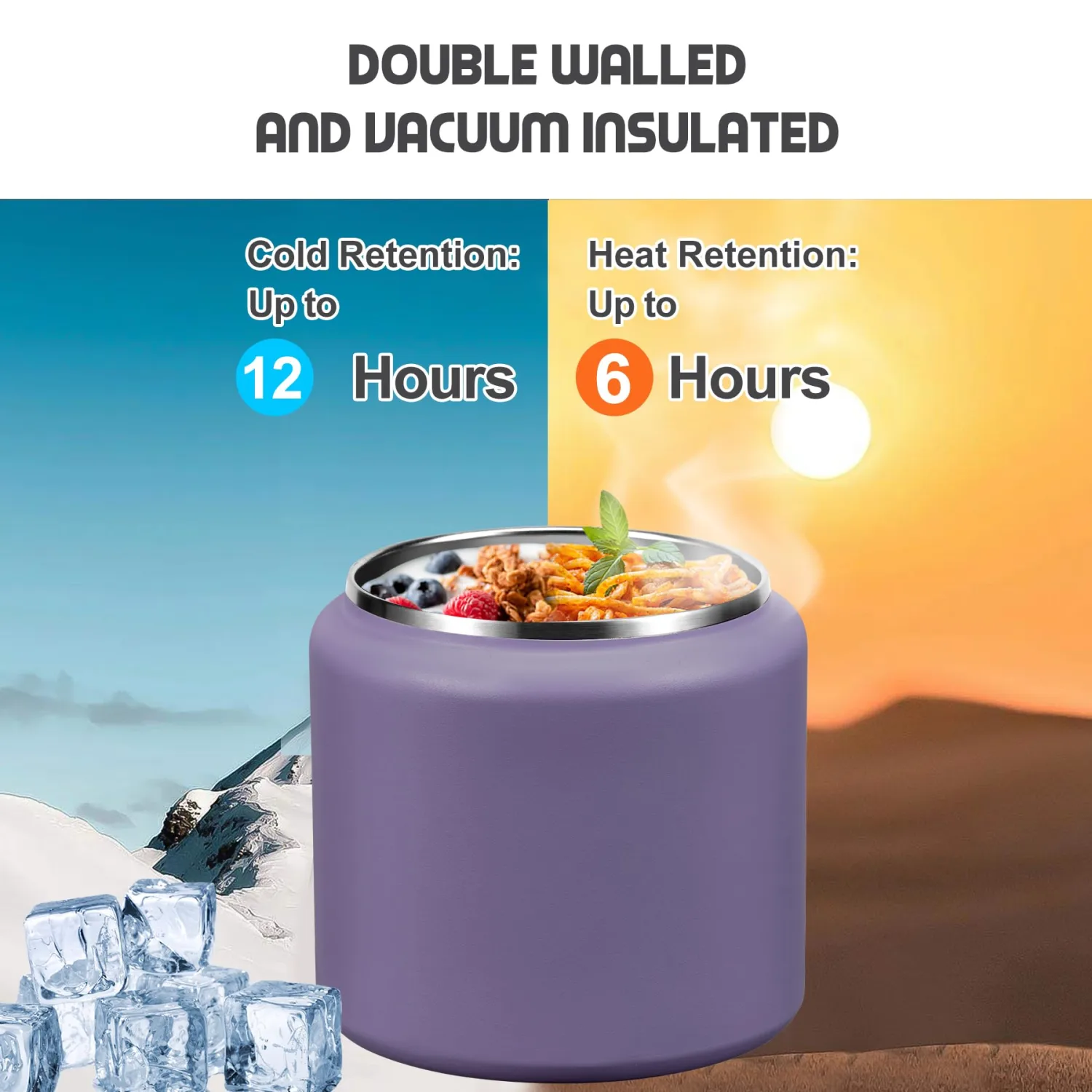 26oz Soup Thermo for Hot Food Kids with Buckle Lid Insulated Vacuum Food Jar Wide Mouth Leakproof Stainless Steel Lunch Container (Purple)