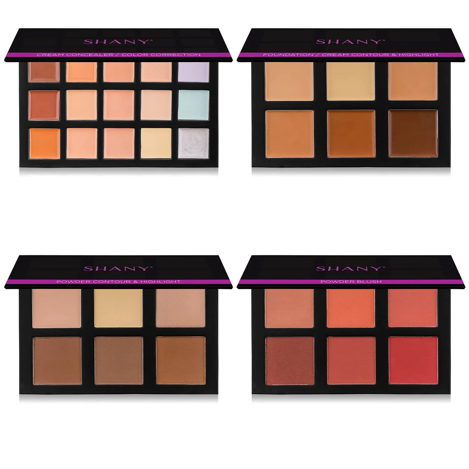 SHANY 4-Layer Contour and Highlight Makeup Kit - Set of Concealer Palette, Color Corrector, Makeup Foundation Palette, Contour Highlight Palette, and Blush Palettes