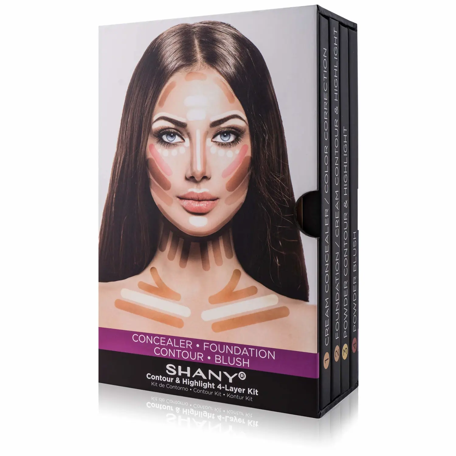 SHANY 4-Layer Contour and Highlight Makeup Kit - Set of Concealer Palette, Color Corrector, Makeup Foundation Palette, Contour Highlight Palette, and Blush Palettes