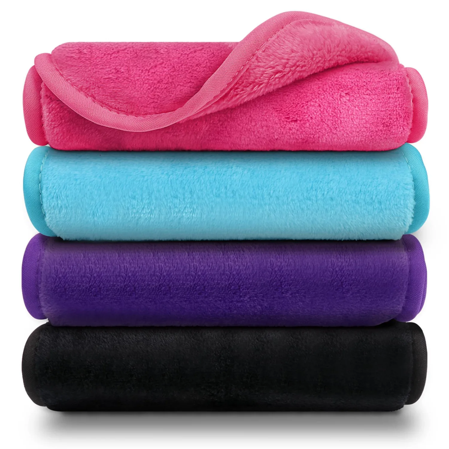 Orighty Makeup Remover Cloths Pack of 4, Reusable Microfiber Facial Cleansing Cloths, Remove Instantly Dirt, Makeup&Waterproof Mascara with Just Water, 15.5 x 7.5 in, Blue/Purple/Black/Pink