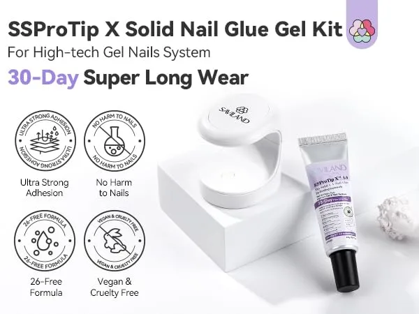 SAVILAND SSProX Solid Nail Glue Gel Kit 30-Day Long Wear: 20 ML Super Strong Nail G LUE for Press Ons with Portable Fast Curing U V Light Seamless Fitting Gels Glue Salon DIY Nail Art