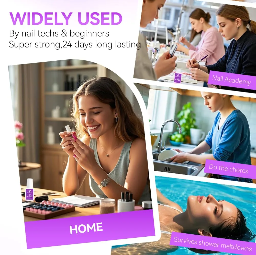Nail Glue Tips Strong Adhesive: Gelike EC Acrylic Easy Press Professional Super Apply Art Natural Nrush False Quick Artificial Long Fast Salon 10ml Pink