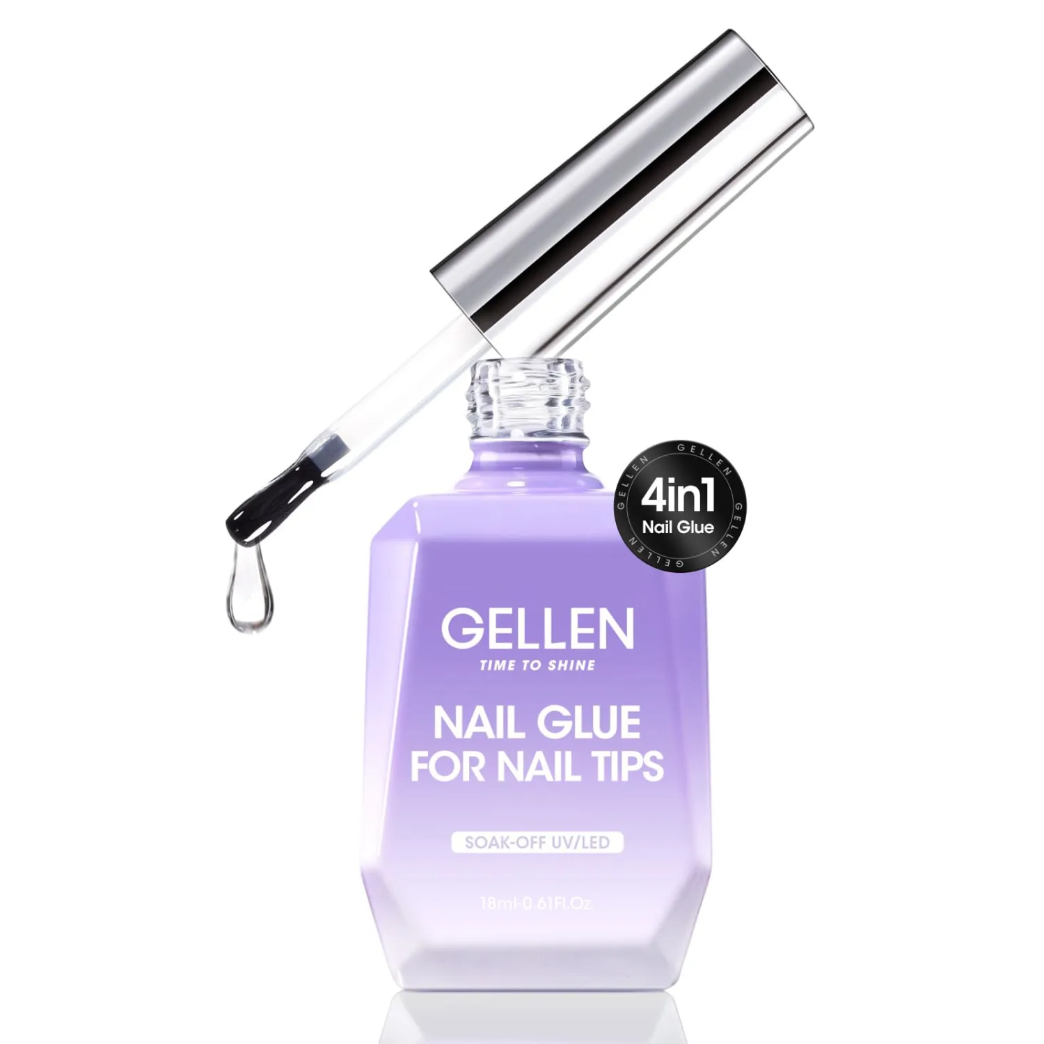Gellen 4 in 1 Nail Glue for Nail Tips, 18ML Nail Gel Glue for Acrylic Nails, Clear Press on Nails, Base Gel, Rhinestone, Long Lasting Easy Nail Extension Gel, UV Led Lamp Needed