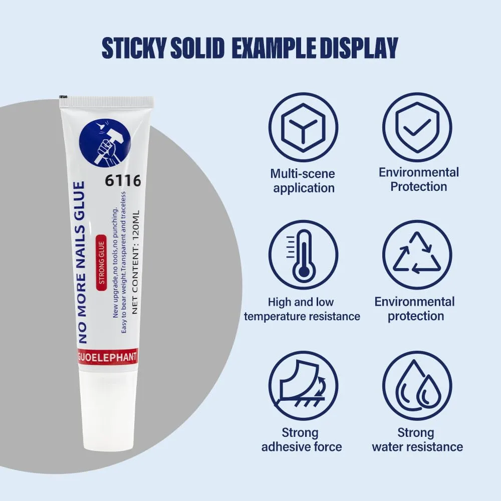 6116 Liquid Nail,No More Nail Glue,Heavy-Duty Mounting Adhesive,Multi-Purpose Repair Adhesive,Strong Waterproof Glue for Ceramic, Metal,Wood,Glass,Etc.White Instant Adhesive, 120ML.