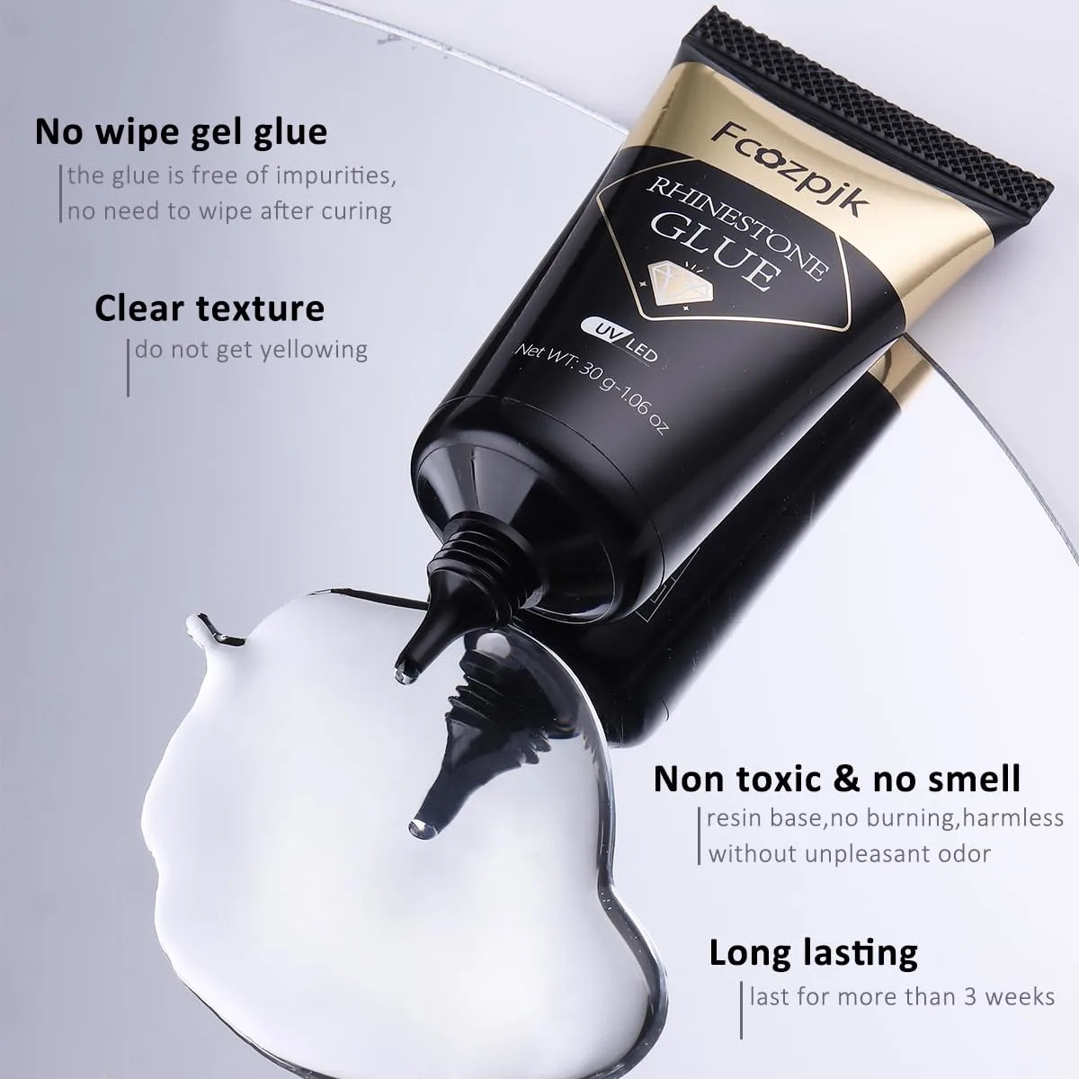 30ML Rhinestone Glue for Nails, 3D Nail Charms Gel Nail Glue Super Strong Bling Gel, Stick Nail Gems Jewel Caviar Beads Diamond Glue for Nails Professional Manicure Accessories, Clear