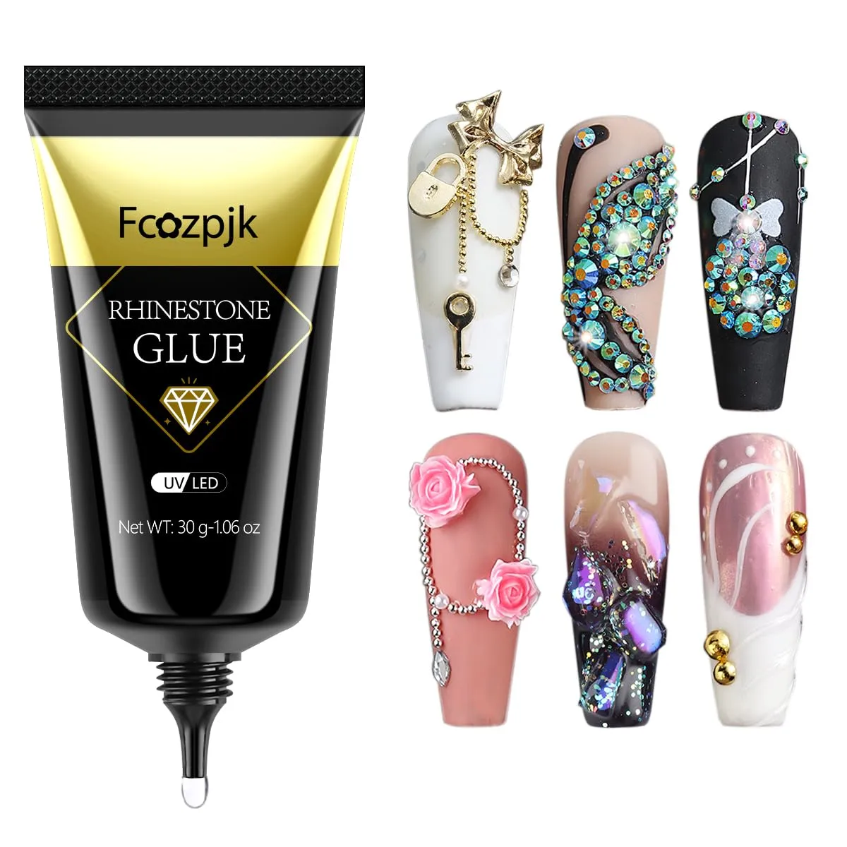 30ML Rhinestone Glue for Nails, 3D Nail Charms Gel Nail Glue Super Strong Bling Gel, Stick Nail Gems Jewel Caviar Beads Diamond Glue for Nails Professional Manicure Accessories, Clear