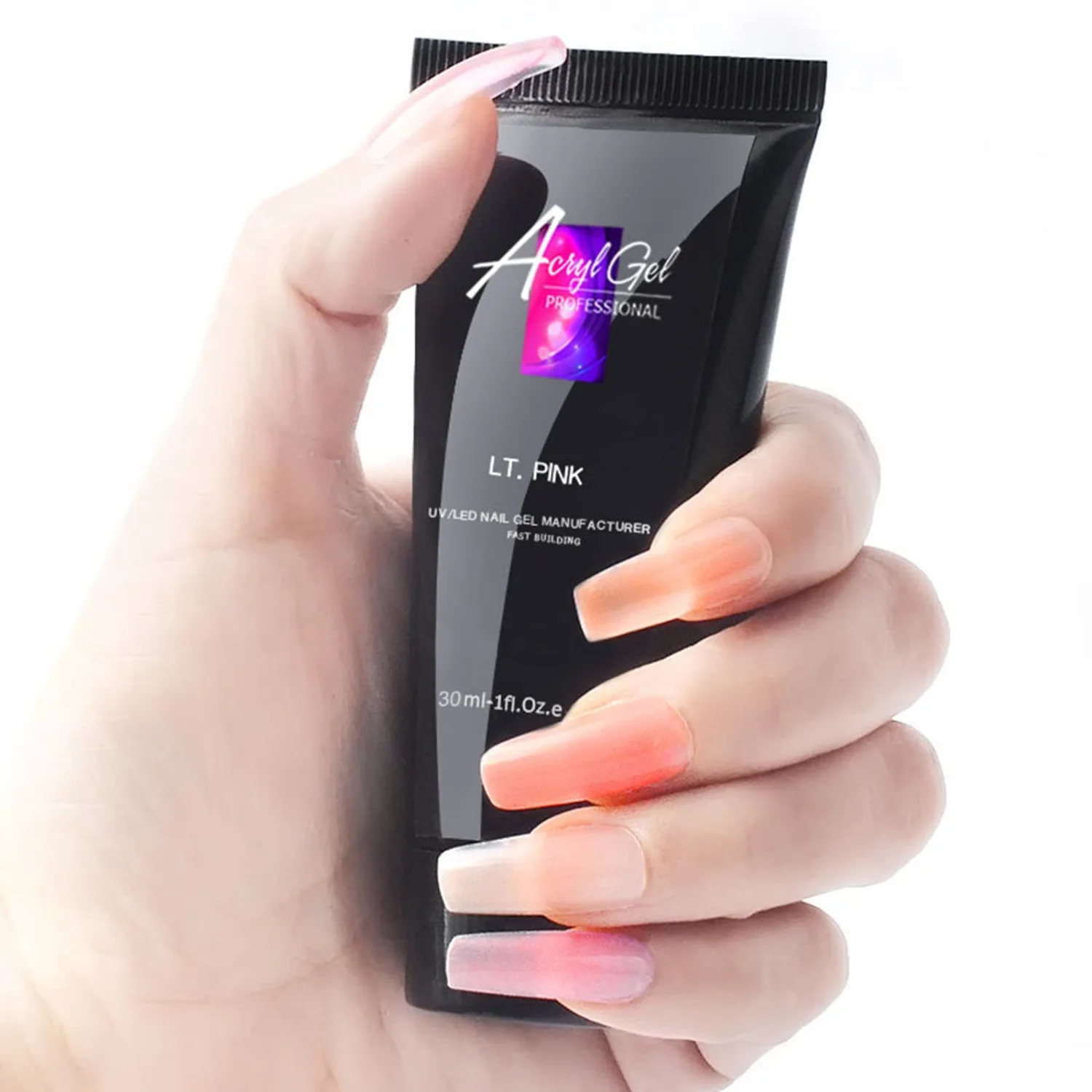 Nail Glue Gel for Acrylic Nails, 30ML Long Lasting Super Strong Bonding Gel Glue for False Nail & Press on Nails, Solid Gel Polish Nail Art Manicure Glue Gel Nail Repair Treatment, 3 Pink