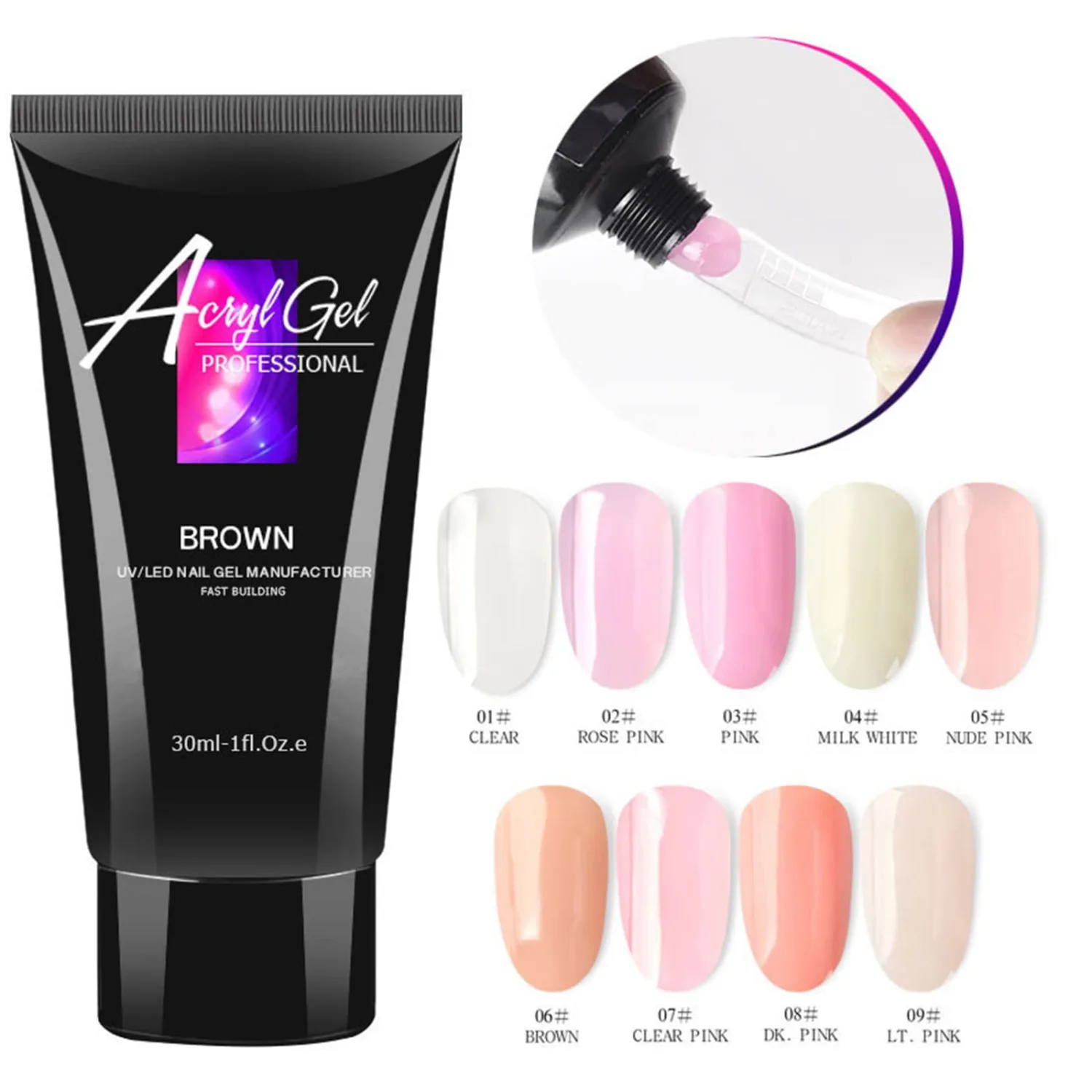 Nail Glue Gel for Acrylic Nails, 30ML Long Lasting Super Strong Bonding Gel Glue for False Nail & Press on Nails, Solid Gel Polish Nail Art Manicure Glue Gel Nail Repair Treatment, #6 Brown
