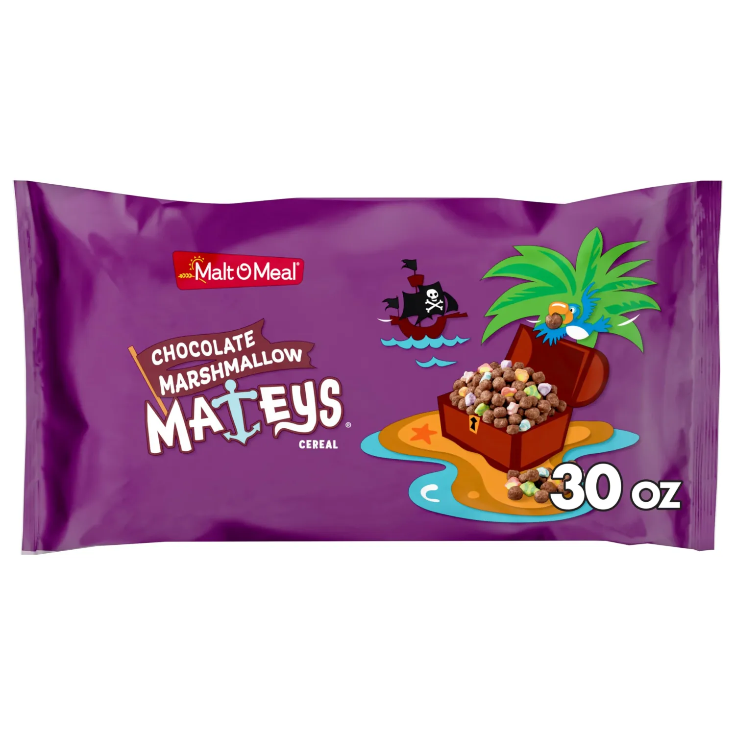 Malt-O-Meal Chocolate Marshmallow Mateys Breakfast Cereal, Crunchy Chocolate Cereal with Marshmallows, Large Cereal for Family, 30 OZ Resealable Cereal Bag