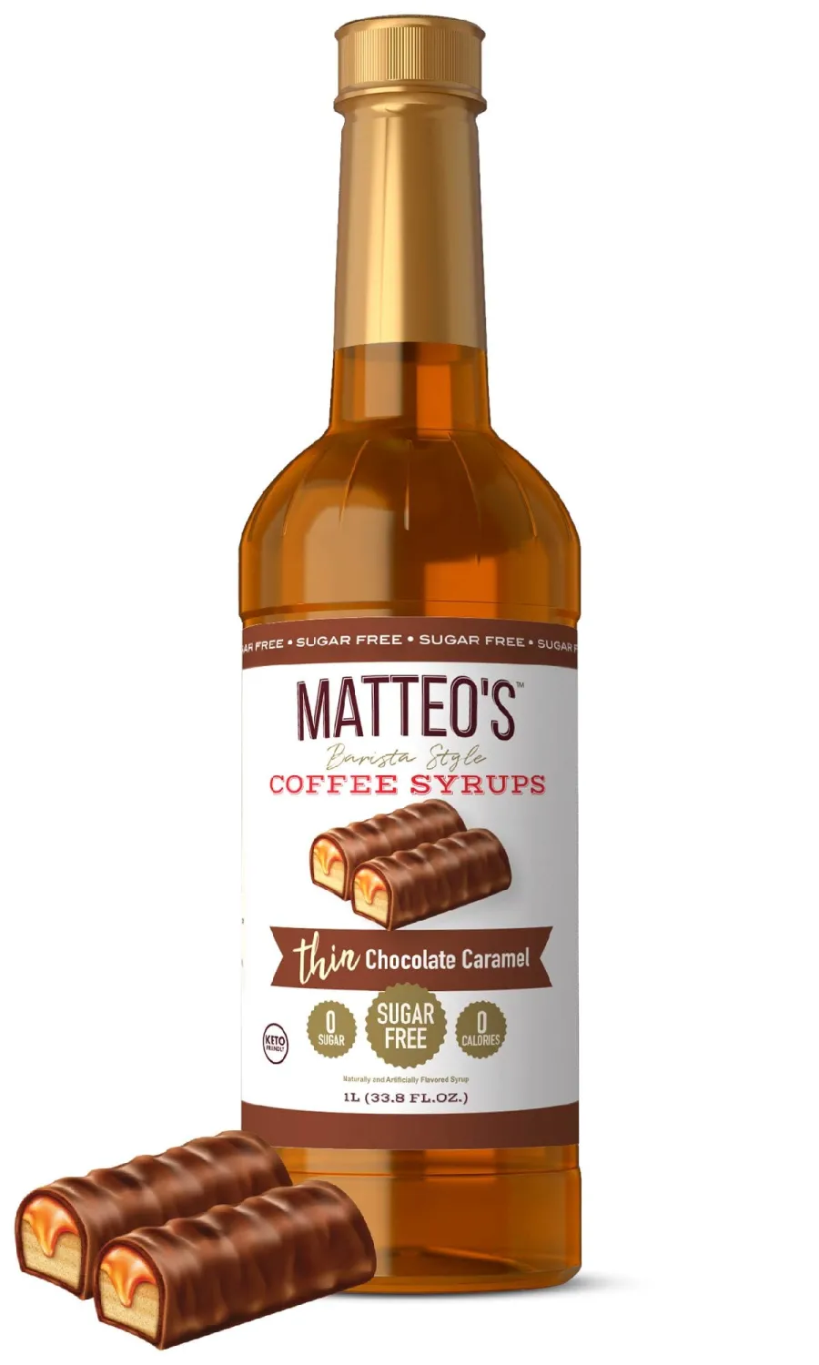 Matteo's Sugar Free Coffee Flavoring Syrup, Chocolate Caramel, Delicious Coffee Syrup, 0 Calories, 0 Sugar Coffee Syrups, Chocolate Caramel, 33.8 oz, 1 bottle