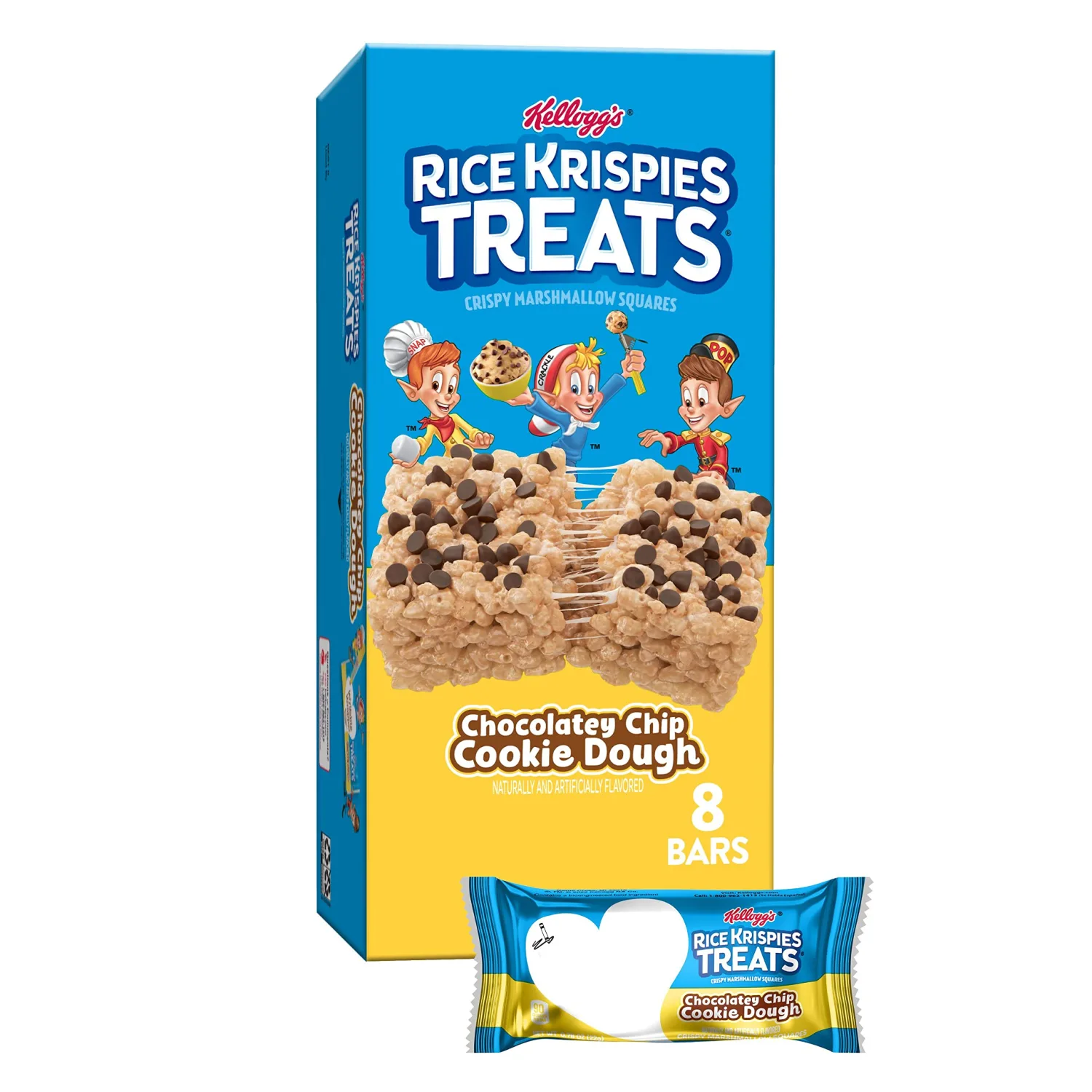 Rice Krispies Treats Marshmallow Snack Bars, Lunch Snacks, Kids Snacks, Chocolatey Chip Cookie Dough, 6.2oz Box (8 Bars)