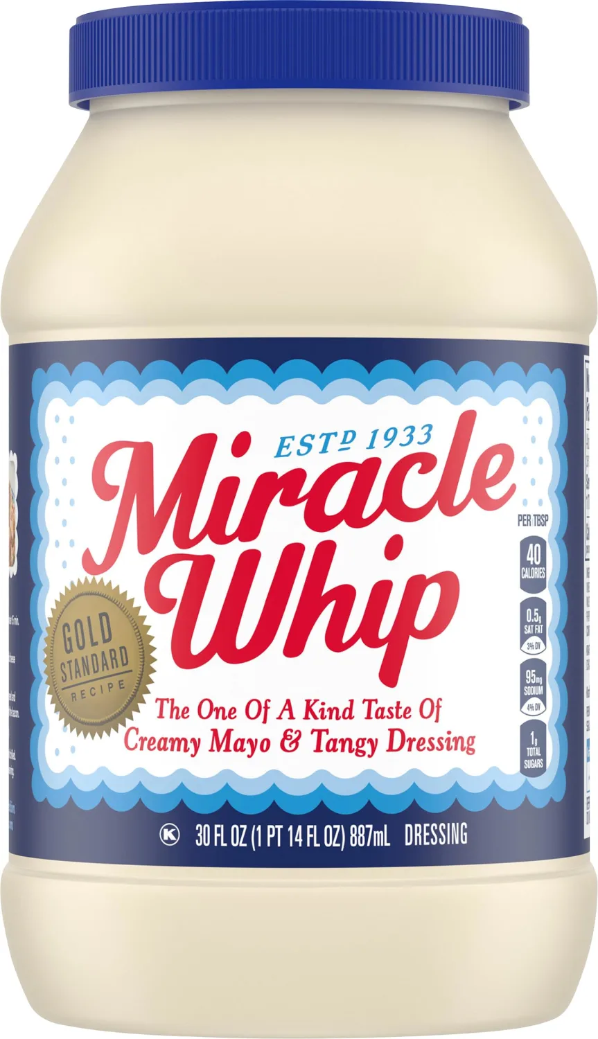 Miracle Whip Mayo-like Dressing, for a Keto and Low Carb Lifestyle, 30 fl oz Jar