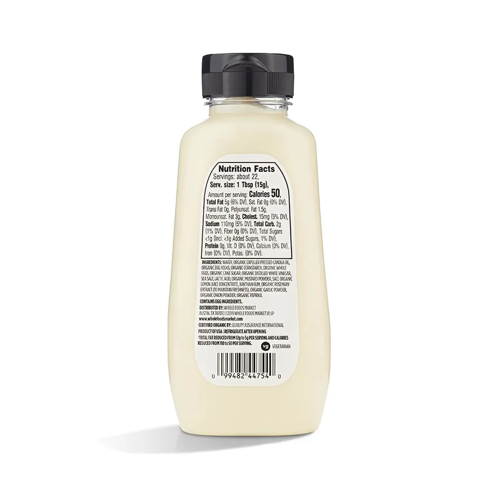 365 by Whole Foods Market, Mayonnaise Light Organic, 11.2 Fl Oz