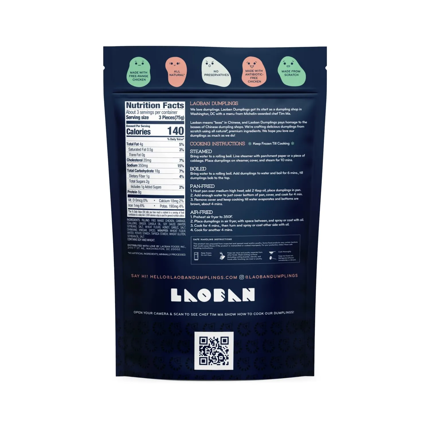 Laoban Dumplings︱Ginger Chicken Frozen Dumplings︱Free-Range Chicken, Scallions, Ginger, Garlic︱Made From Scratch with Best Ingredients︱Frozen Meals for Everyday, Heats Up for Dinner in Minutes | No Artificial Ingredients or Preservatives (8oz)