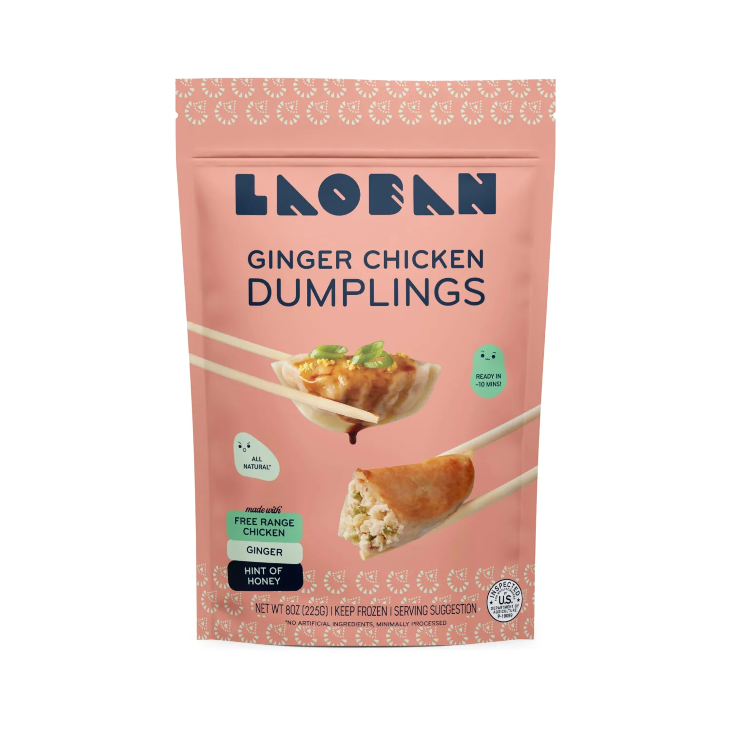 Laoban Dumplings︱Ginger Chicken Frozen Dumplings︱Free-Range Chicken, Scallions, Ginger, Garlic︱Made From Scratch with Best Ingredients︱Frozen Meals for Everyday, Heats Up for Dinner in Minutes | No Artificial Ingredients or Preservatives (8oz)