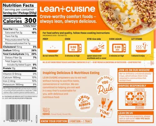 Lean Cuisine Frozen Meal Chicken Enchilada Suiza, Comfort Cravings Microwave Meal, Frozen Chicken and Rice Dinner, Frozen Dinner for One